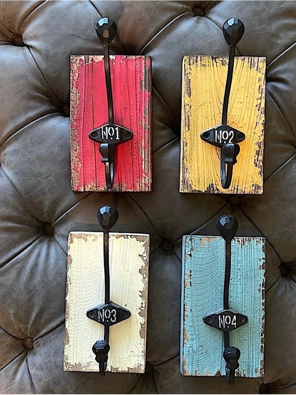 Kirklands Numbered Rustic Wall Hook Set - Red, Yellow, Cream, Blue